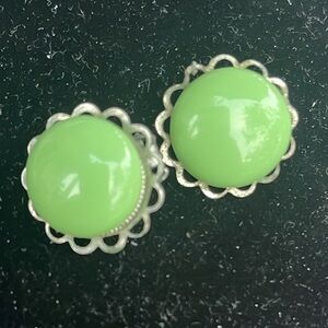 Vintage Mint Green Cabochon Clip Button Earrings